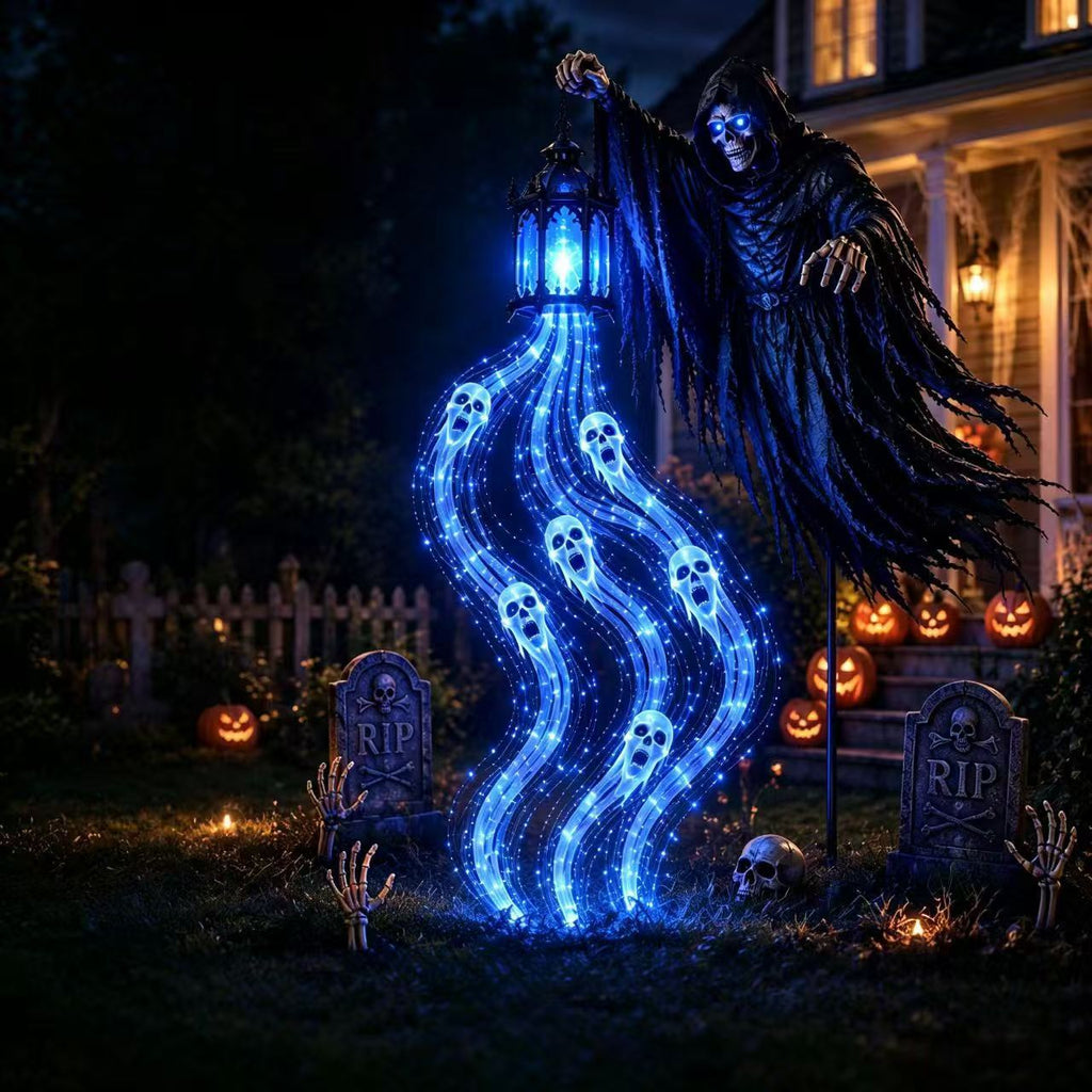 Blue Glowing Ghost Garden Lantern